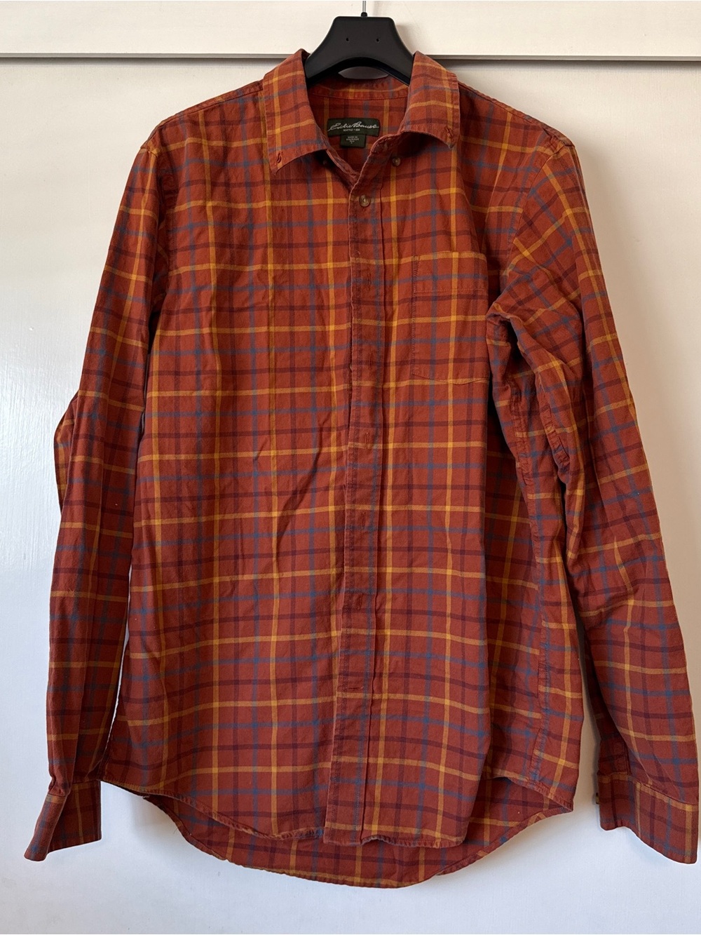 Eddie Bauer Rust Orange Plaid Button-Down Shirt - tall L men’s